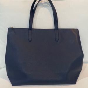Cuyana Classic Zipper Tote Navy Pebbled Leather
